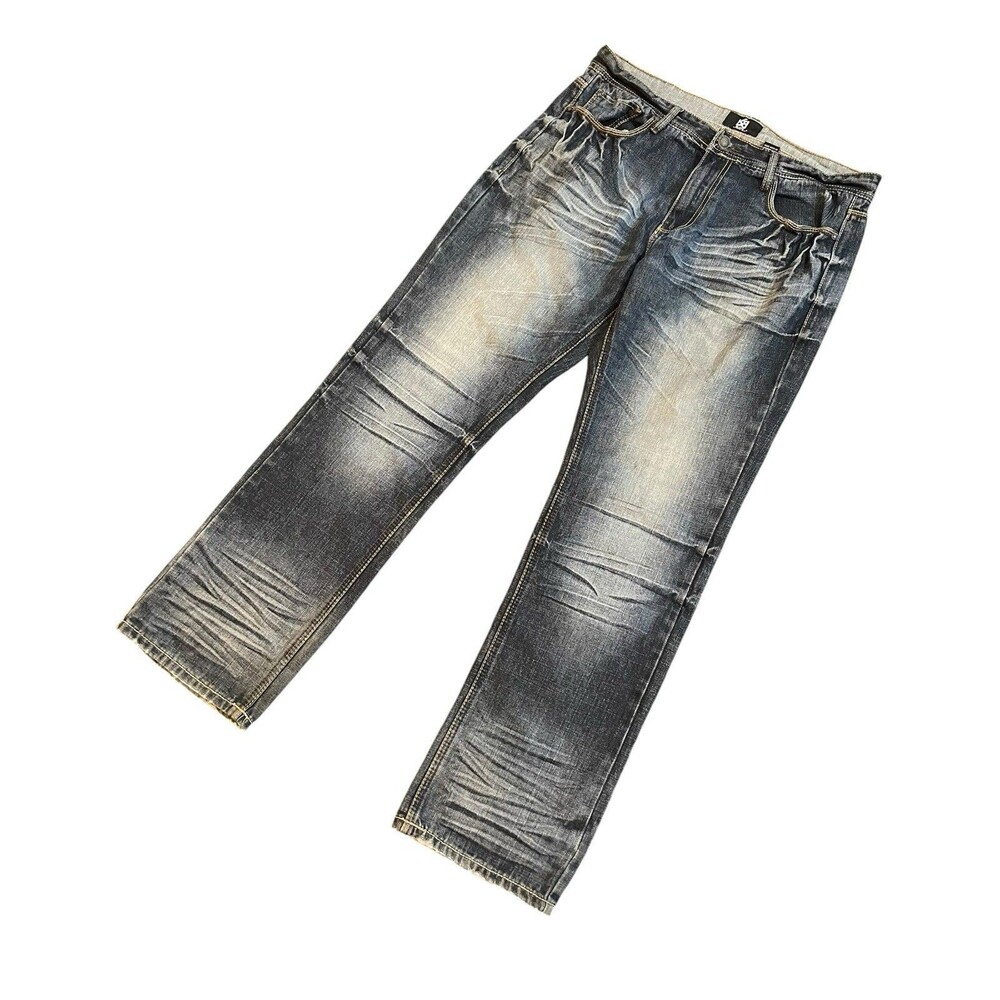 Y2K Black By Royal Blue Dark Blue Faded Wash Relaxed Baggy Fit Denim Jeans 38x32